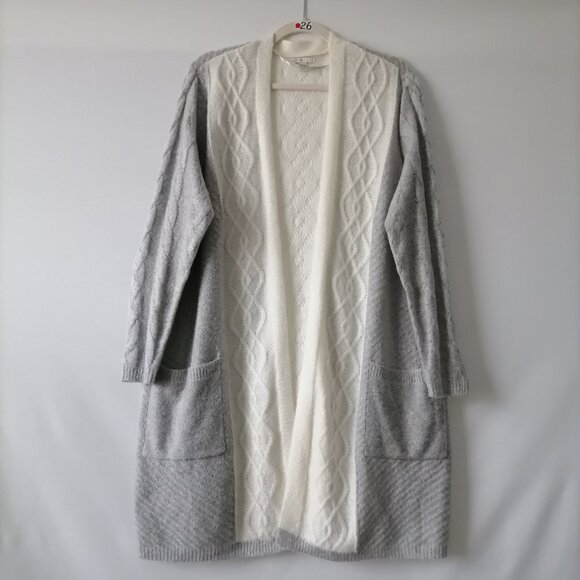 Cato Est. 1946 Gray White Cable Knit Open Duster Cardigan Sweater Size 14/16 - Picture 1 of 7